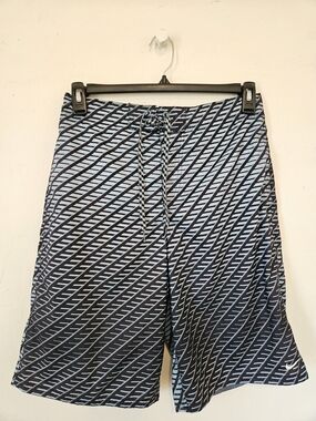 Nike Light Blue & Black Diagonal Stripe Swim Shorts